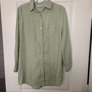 & Other Stories Green Oversized Linen Shirt Sz S